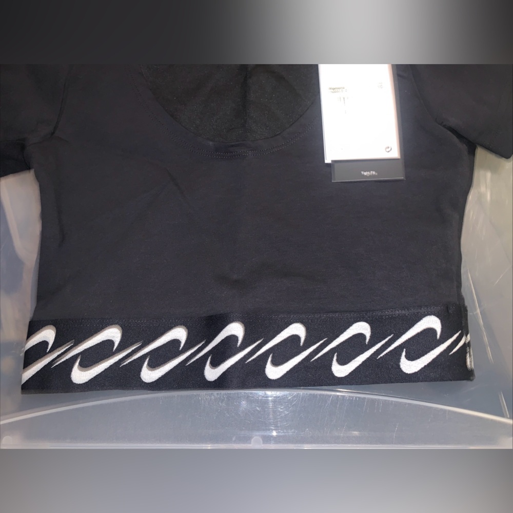 Nike Black Cropped Athletic Tee with Branded Swoosh Band - Picture 3 of 6